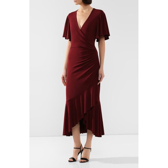 Michael Kors Collection burgundy gathered asymmetrical tiered maxi dress, 4 - Picture 2 of 10